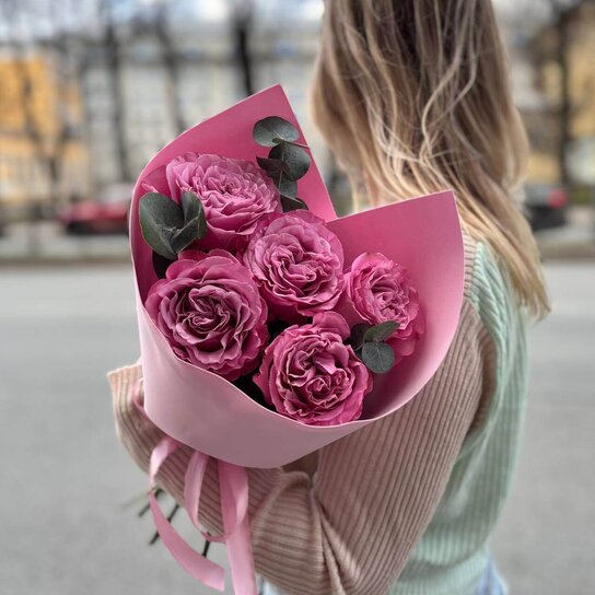 Монобукет №219 из розовых роз "Сердечки" Фото 2