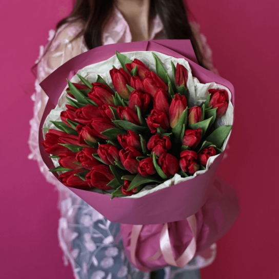 Монобукет №203 из 35 красных тюльпанов Фото 3