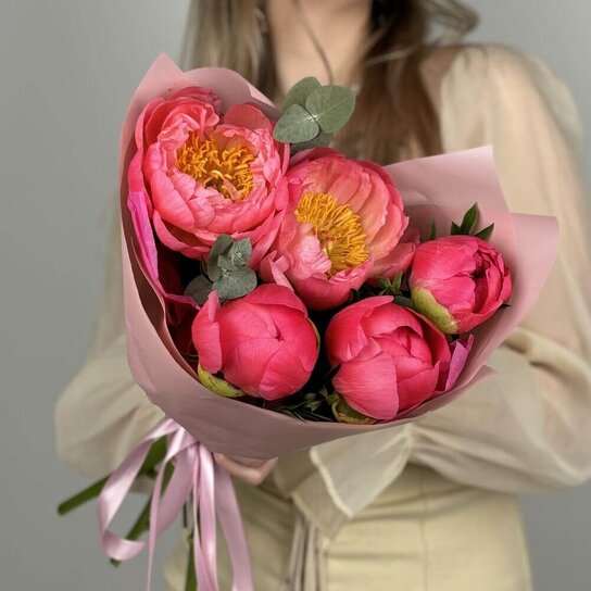 Монобукет №265 Пионы Coral Charm 5шт Фото 3