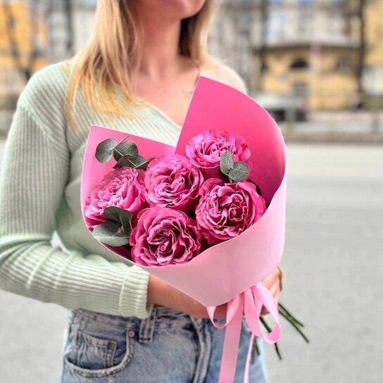 Монобукет №219 из розовых роз "Сердечки" Фото 3