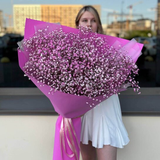 Монобукет №170 из 15 фиолетовых гипсофил Фото 3
