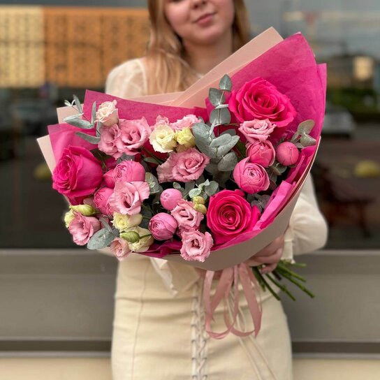 Авторский букет №243 из роз и эустомы Фото 2