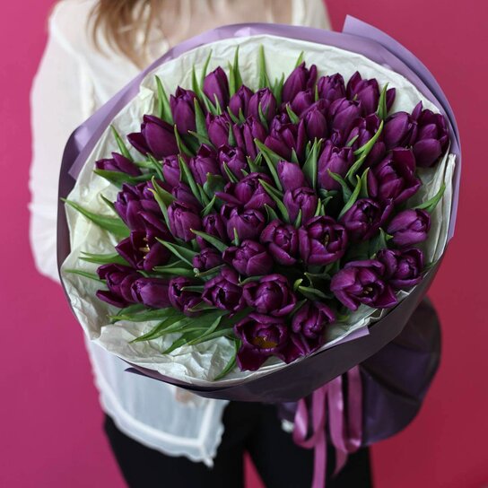 Монобукет №175 из 51 фиолетового тюльпана Фото 3
