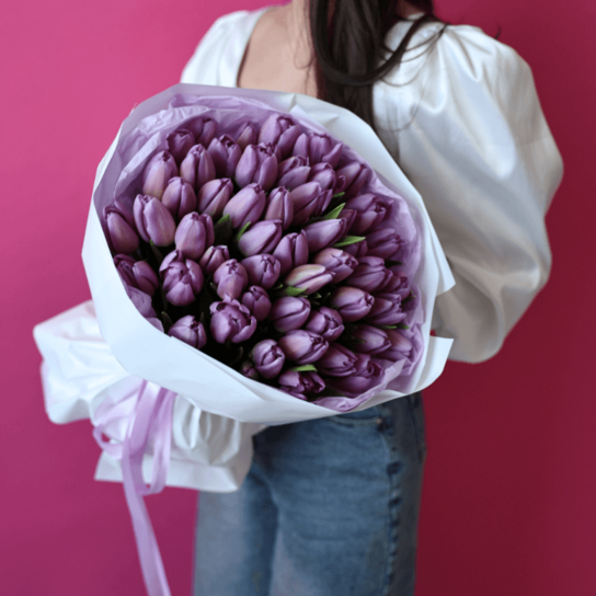 Монобукет №182 из 51 лилового тюльпана Фото 3
