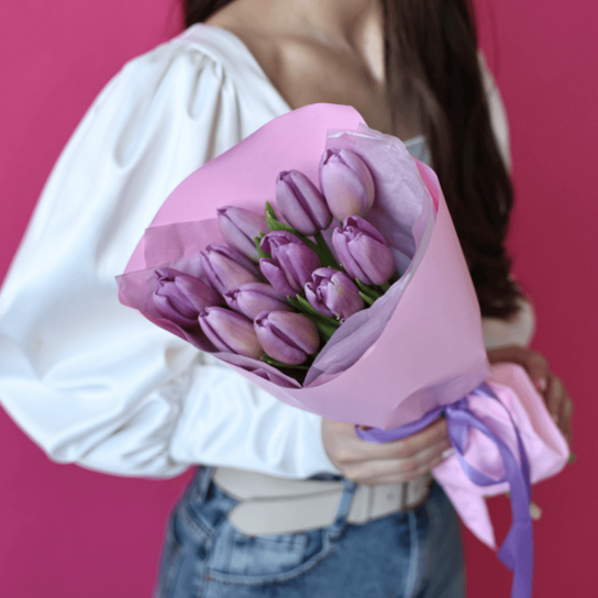 Монобукет №184 из 11 лиловых тюльпанов Фото 3