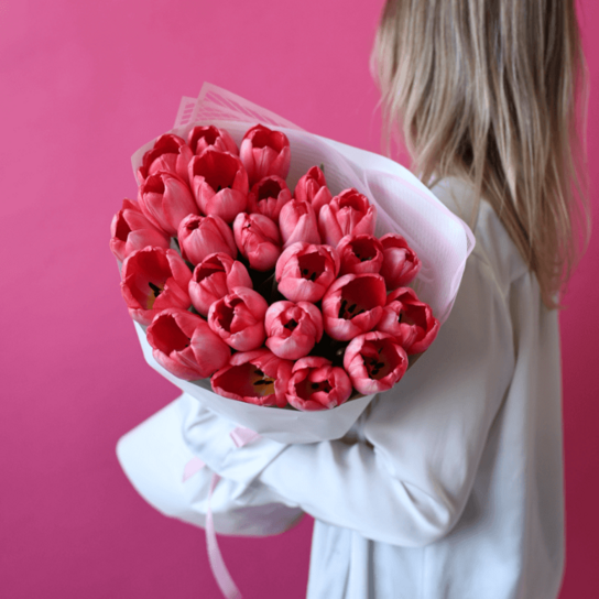 Монобукет №187 из 25 розовых тюльпанов Фото 3