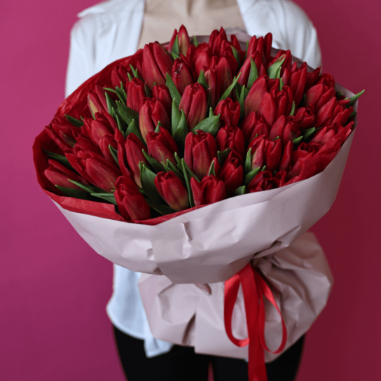 Монобукет №191 из 51 красного тюльпана Фото 5