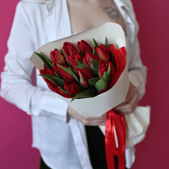 Монобукет №192 из 11 красных тюльпанов Фото 4