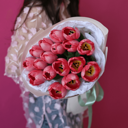 Монобукет №202 из 17 розовых тюльпанов Фото 5