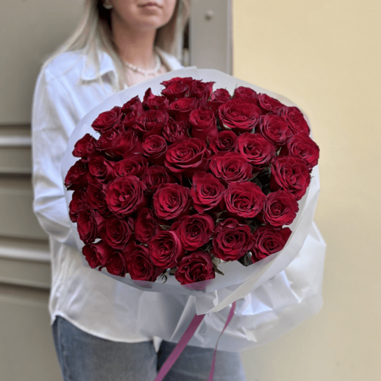 Монобукет №229 из 51 красной розы Фото 2