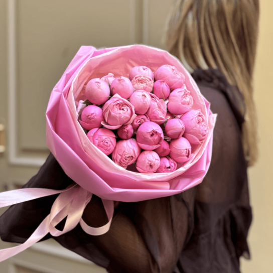 Монобукет №232 из кустовых роз Сильва Пинк 7шт Фото 3