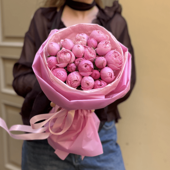 Монобукет №232 из кустовых роз Сильва Пинк 7шт Фото 4