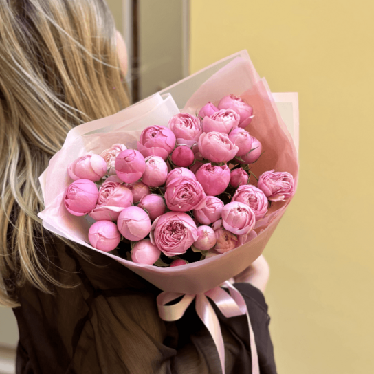 Монобукет №233 из кустовых роз Сильва Пинк 9 шт Фото 3