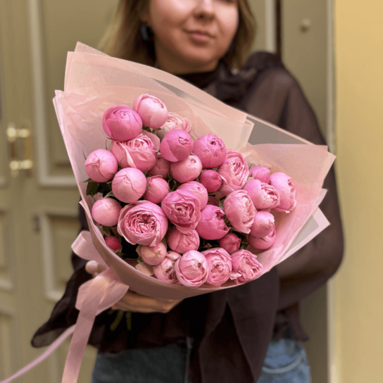 Монобукет №233 из кустовых роз Сильва Пинк 9 шт Фото 4