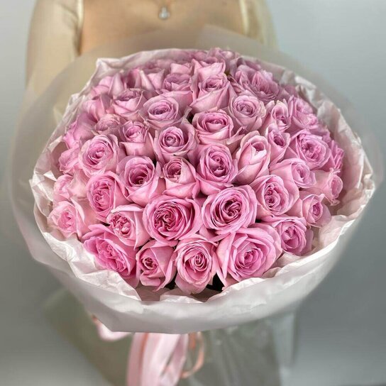 Монобукет №247 51 нежно-розовая Роза в упаковке Фото 3