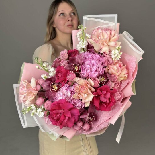 Авторский букет №275 Букет XL из французских и пионовидных роз Фото 4